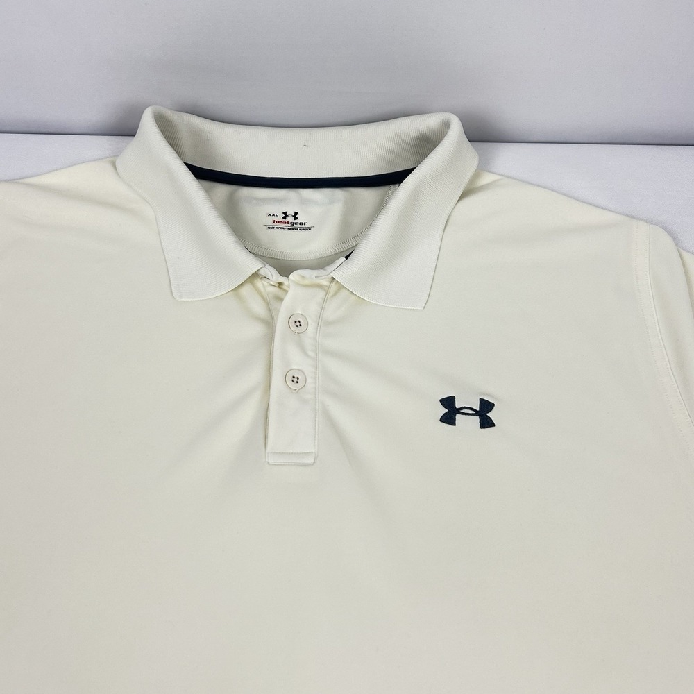 Under Armour Golf Polo Shirt Men's XXL Heat Gear Off-White Cream Ivory